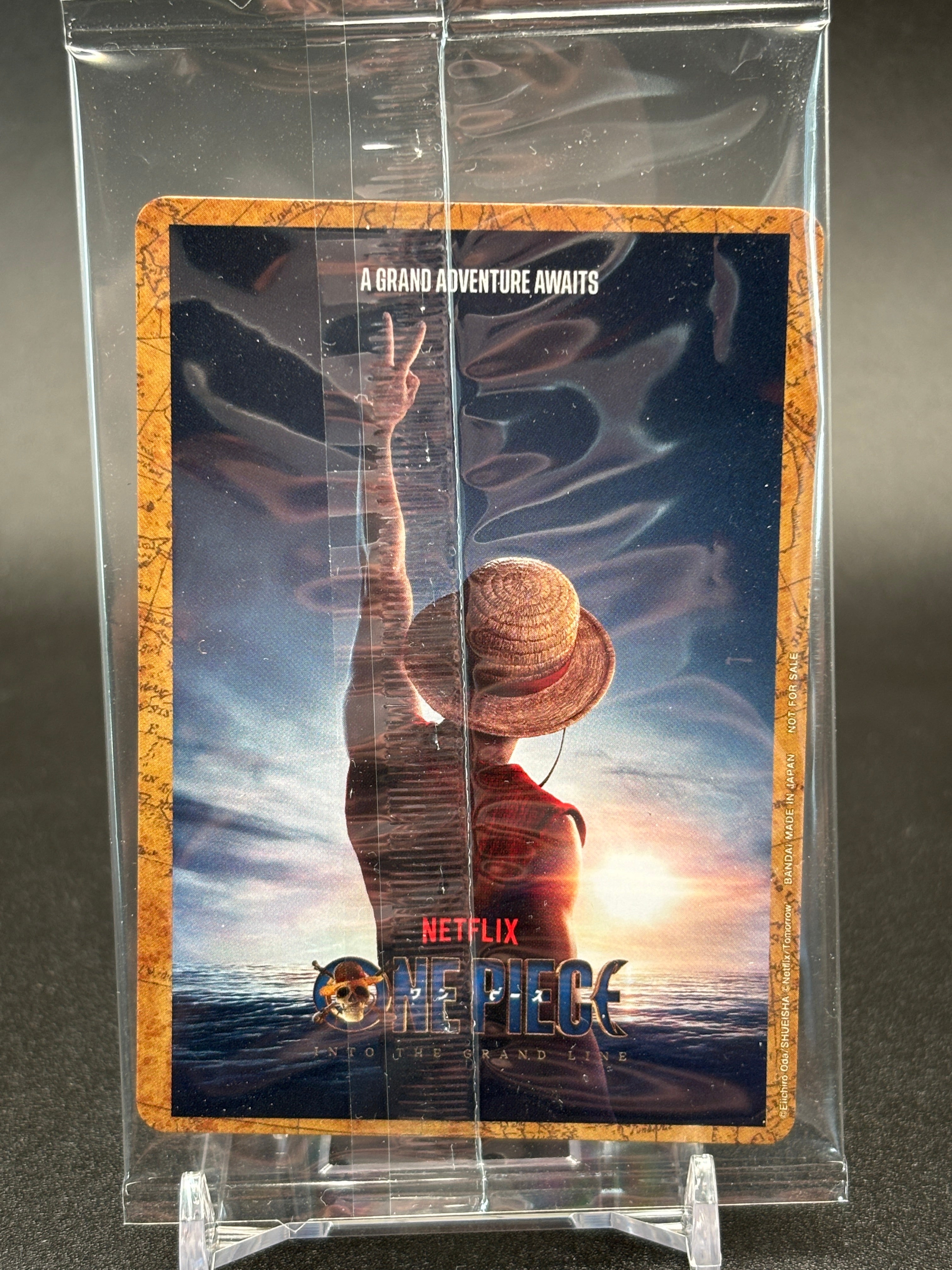 Rückseite der Netflix x One Piece Season 2 DON!! Promo Card – Monkey D. Luffy "A Grand Adventure Awaits", Netflix Into The Grand Line Poster-Artwork, Not for Sale, Bandai Japan 2026
